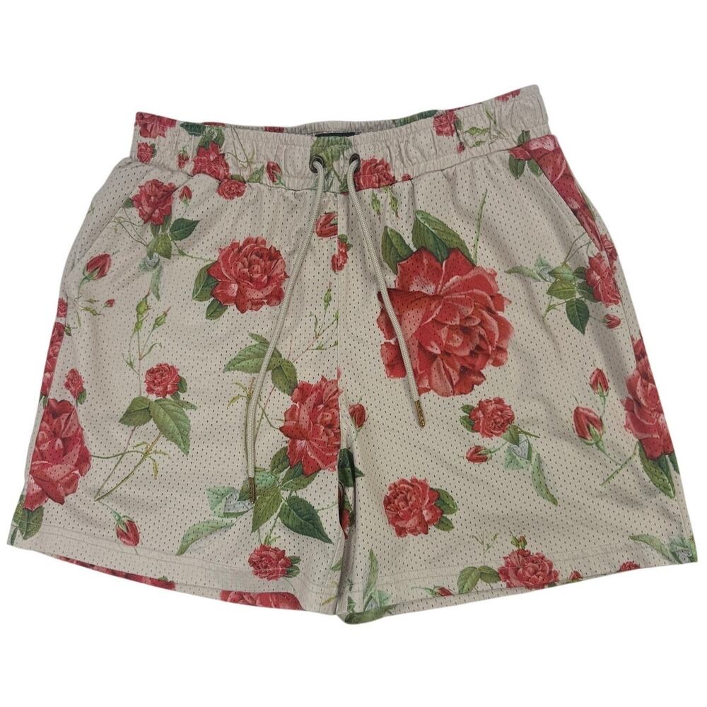 LIRA Men's Floral Rose Swim Shorts Small Elastic Drawstring 28" Waist
